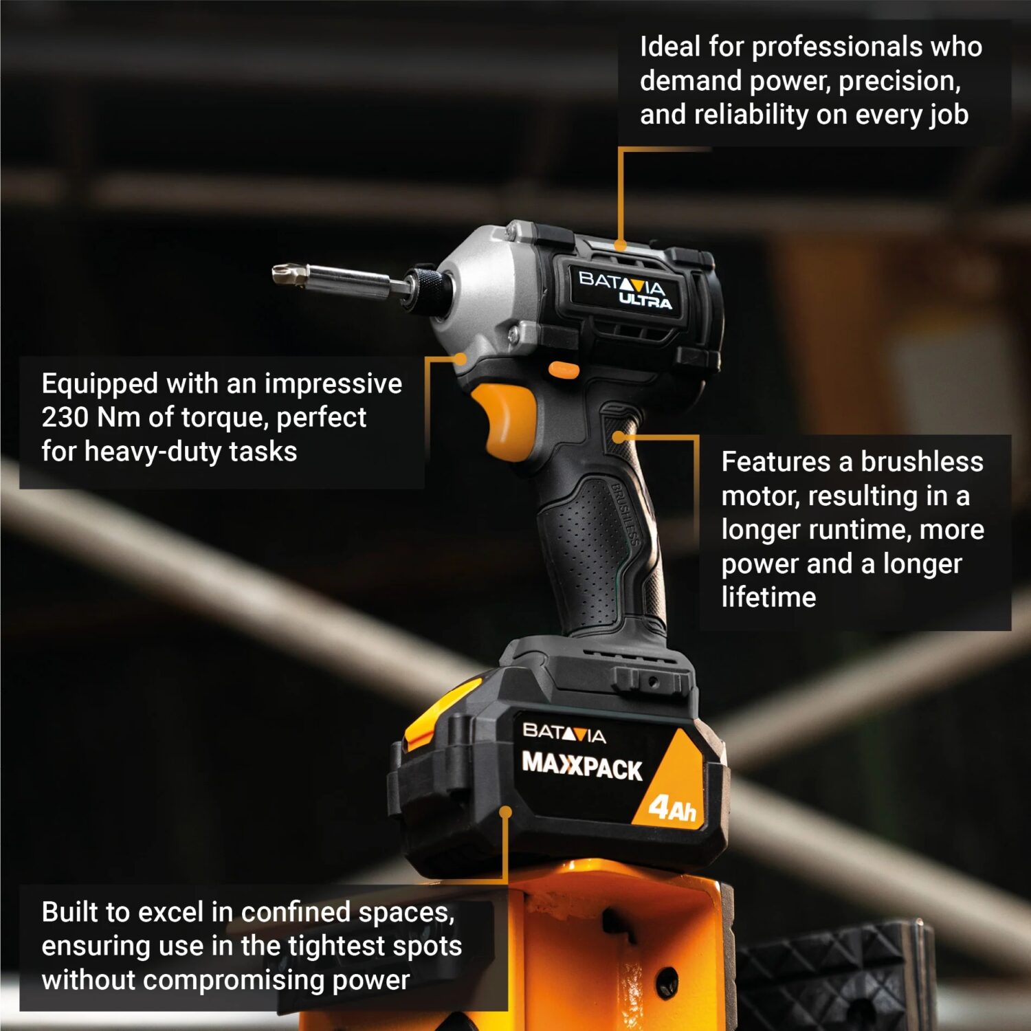 Batavia B.V. 18V Cordless Brushless Impact Driver 230 Nm, Without Battery and Charger - Image 4