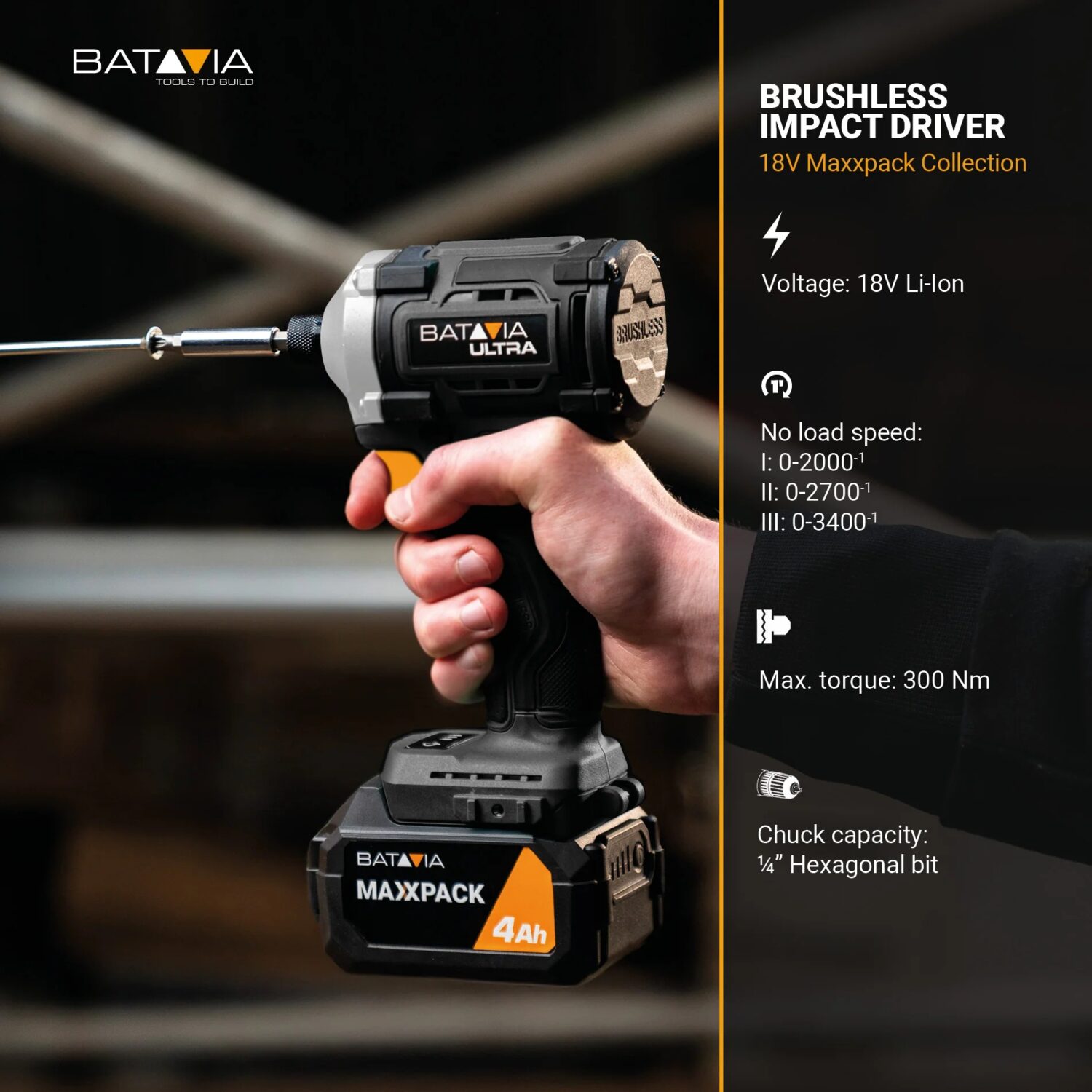 Batavia B.V. 18V Cordless Brushless Impact Driver 230 Nm, Without Battery and Charger - Image 5
