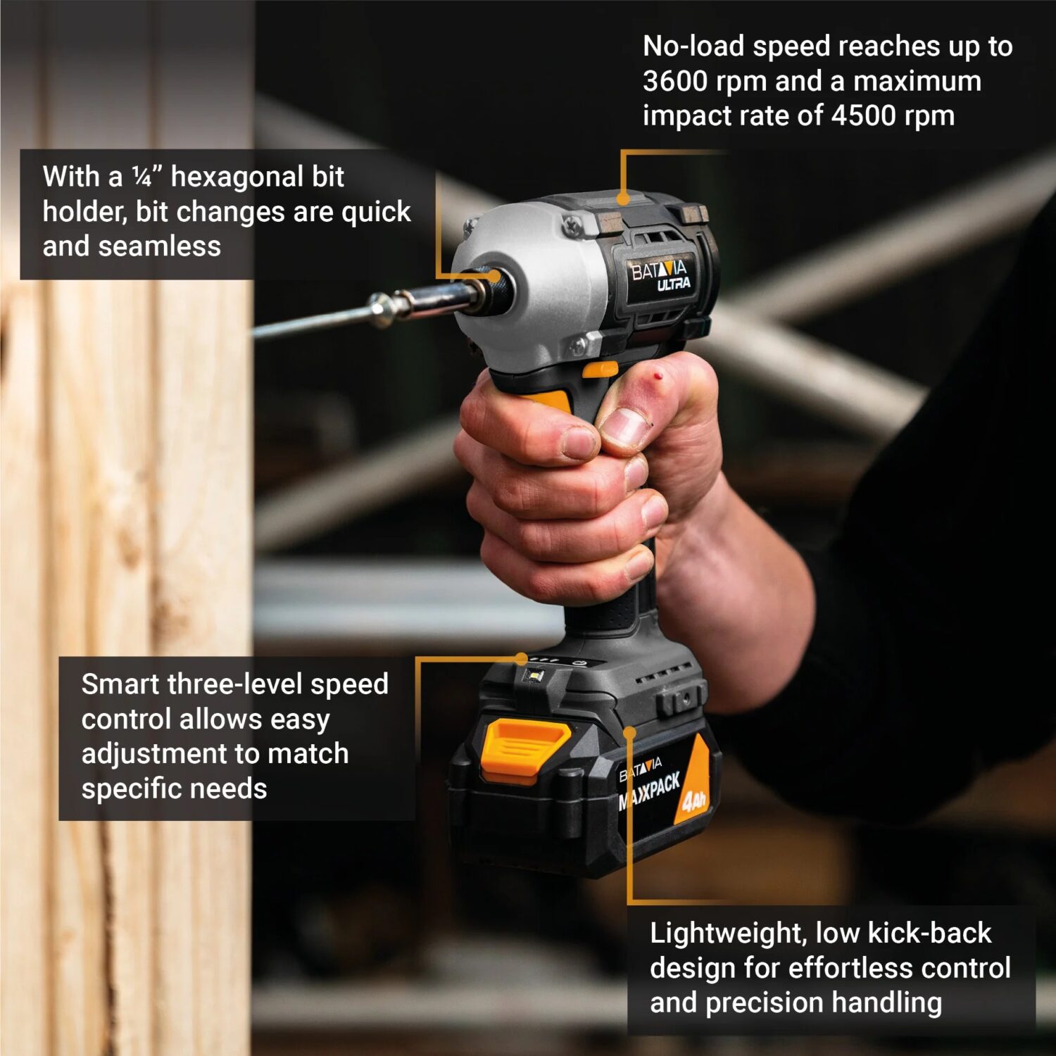 Batavia B.V. 18V Cordless Brushless Impact Driver 230 Nm, Without Battery and Charger - Image 3