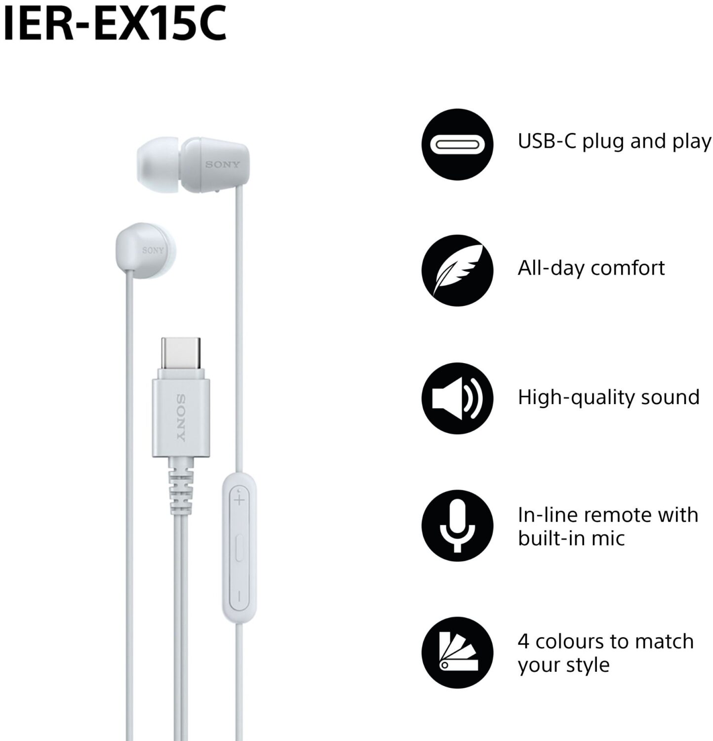 Sony Earbuds | IER‑EX15C | Wired | In-ear | Microphone | White - Image 2
