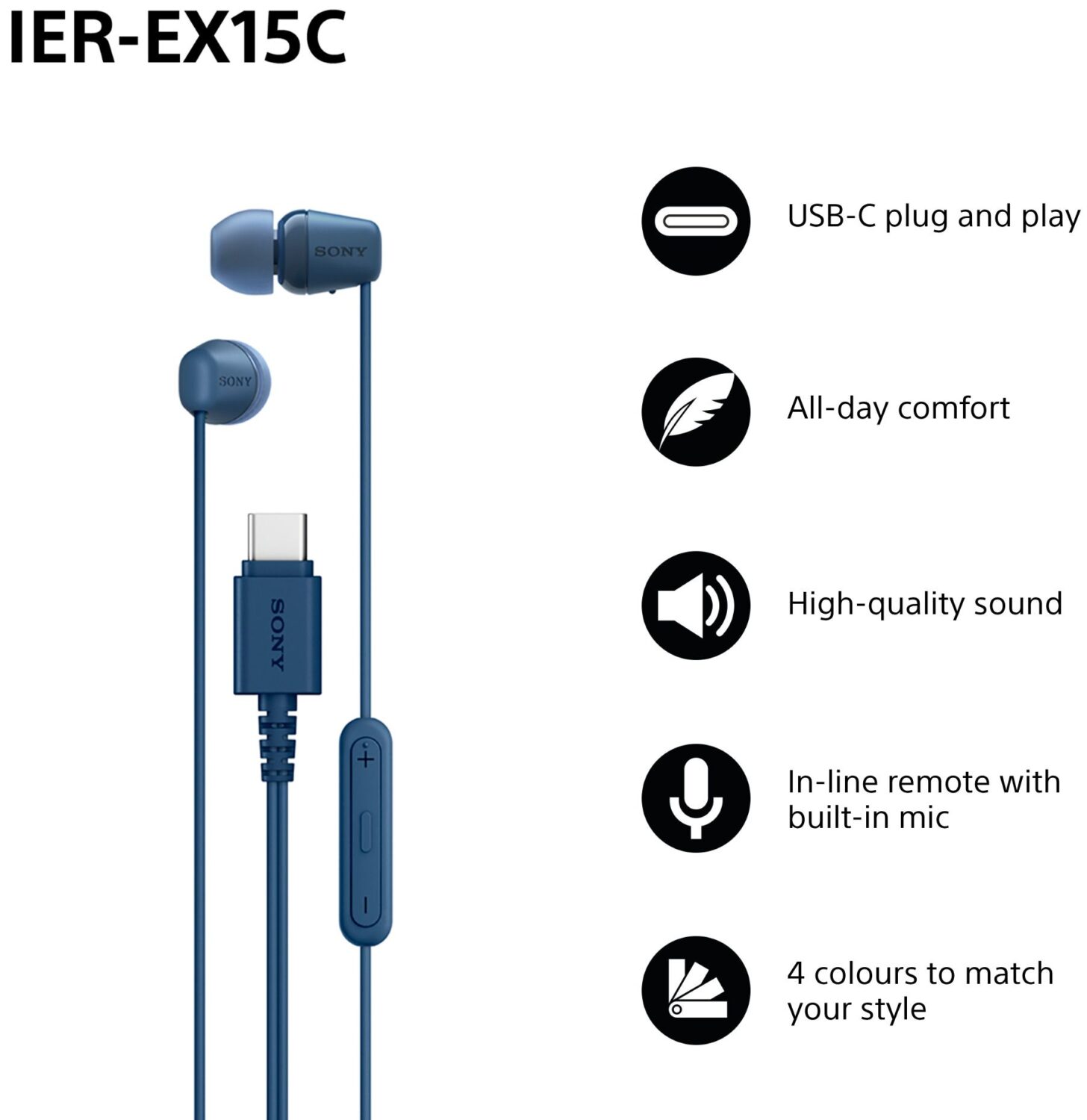Sony Earbuds | IER‑EX15C | Wired | In-ear | Microphone | Blue - Image 2