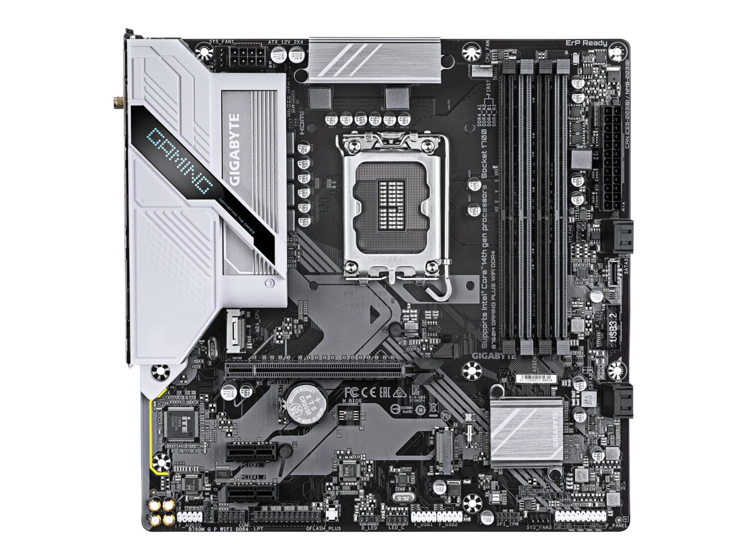 Gigabyte B760M GAMING PLUS WIFI DDR4 (rev. 1.0) | Processor family Intel | Processor socket LGA1700 | DDR4 | Supported hard disk drive interfaces SATA, M.2 | Number of SATA connectors 4