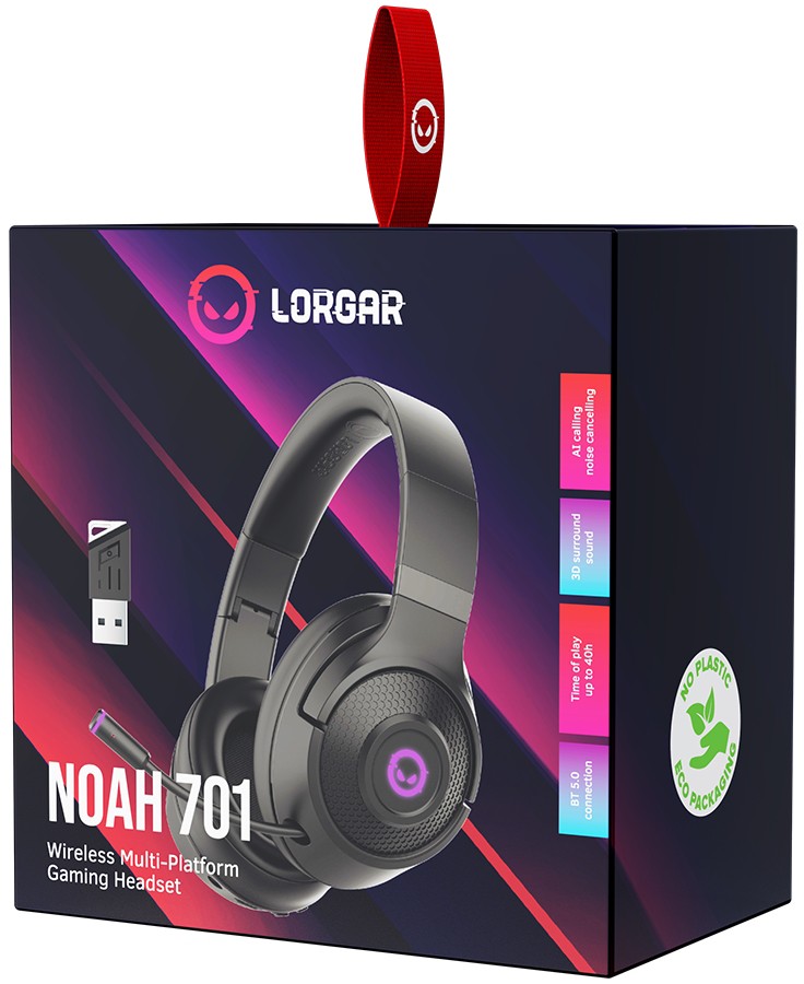 Lorgar NOAH 701 Headset with Microphone | Bluetooth | Built-in microphone | 2.4GHz USB, BT 5.1 | ANC | Black - Image 5