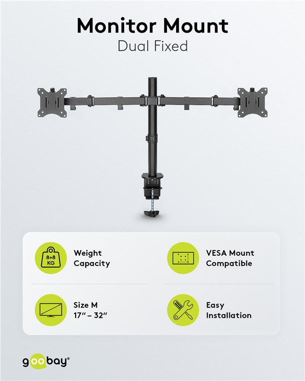 Goobay Dual Monitor Mount Flex | Swivel, Tilt, Rotation | 17-32 " | Maximum weight (capacity) 8 kg | Black - Image 5