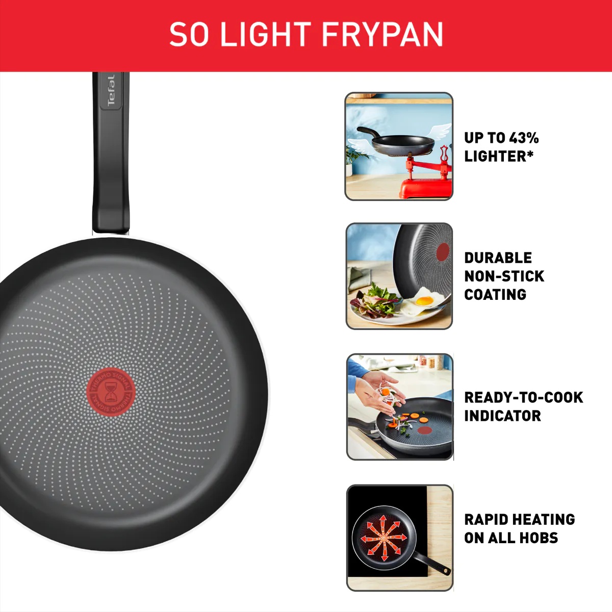 TEFAL Pan | H0560442 | Frying | Diameter 24 cm | Suitable for induction hob | Fixed handle | Black