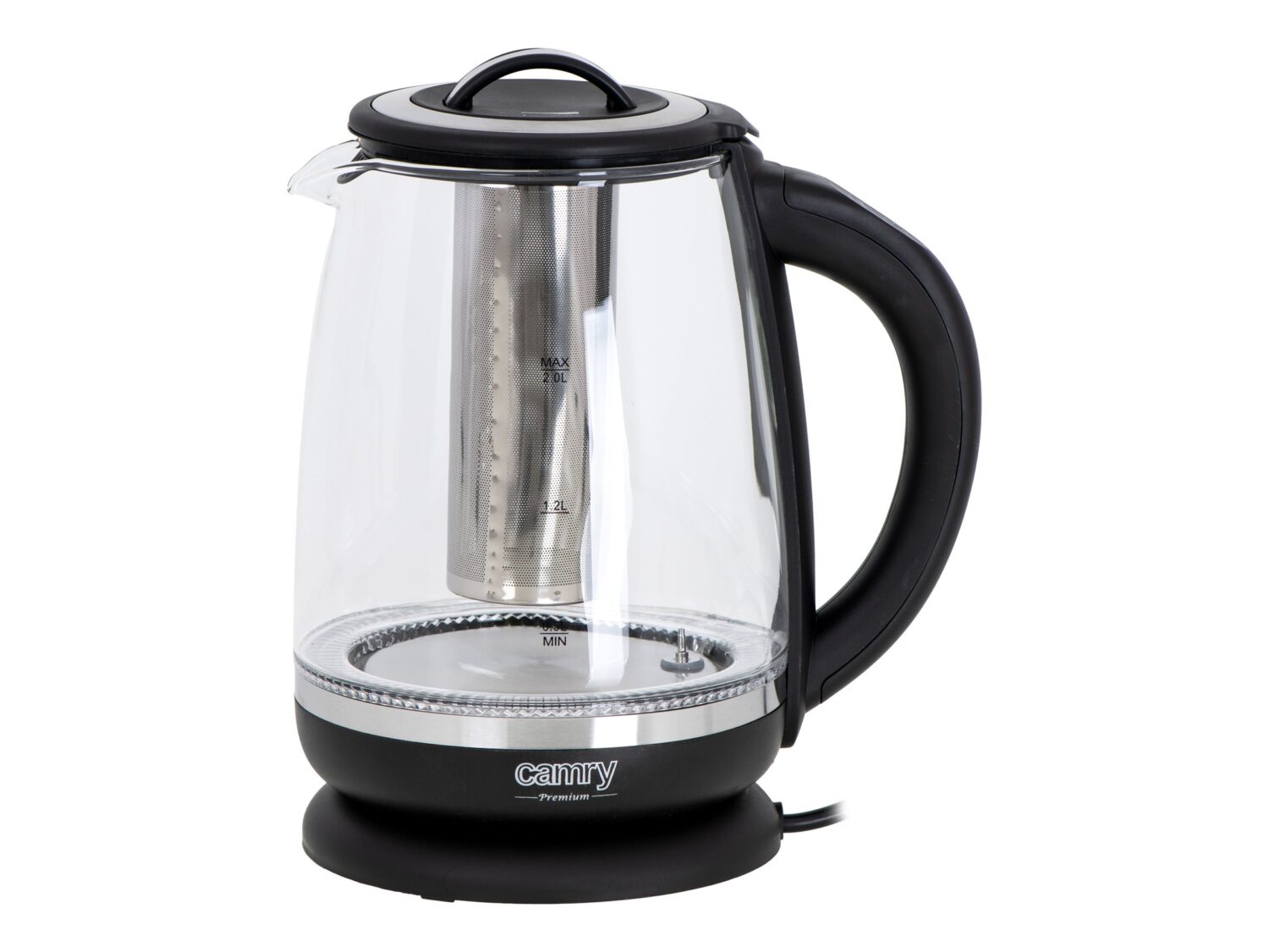 Camry | Kettle | CR 1290 | Standard | 2200 W | 2 L | Plastic/glass | 360° rotational base | Black/Transparent - Image 8