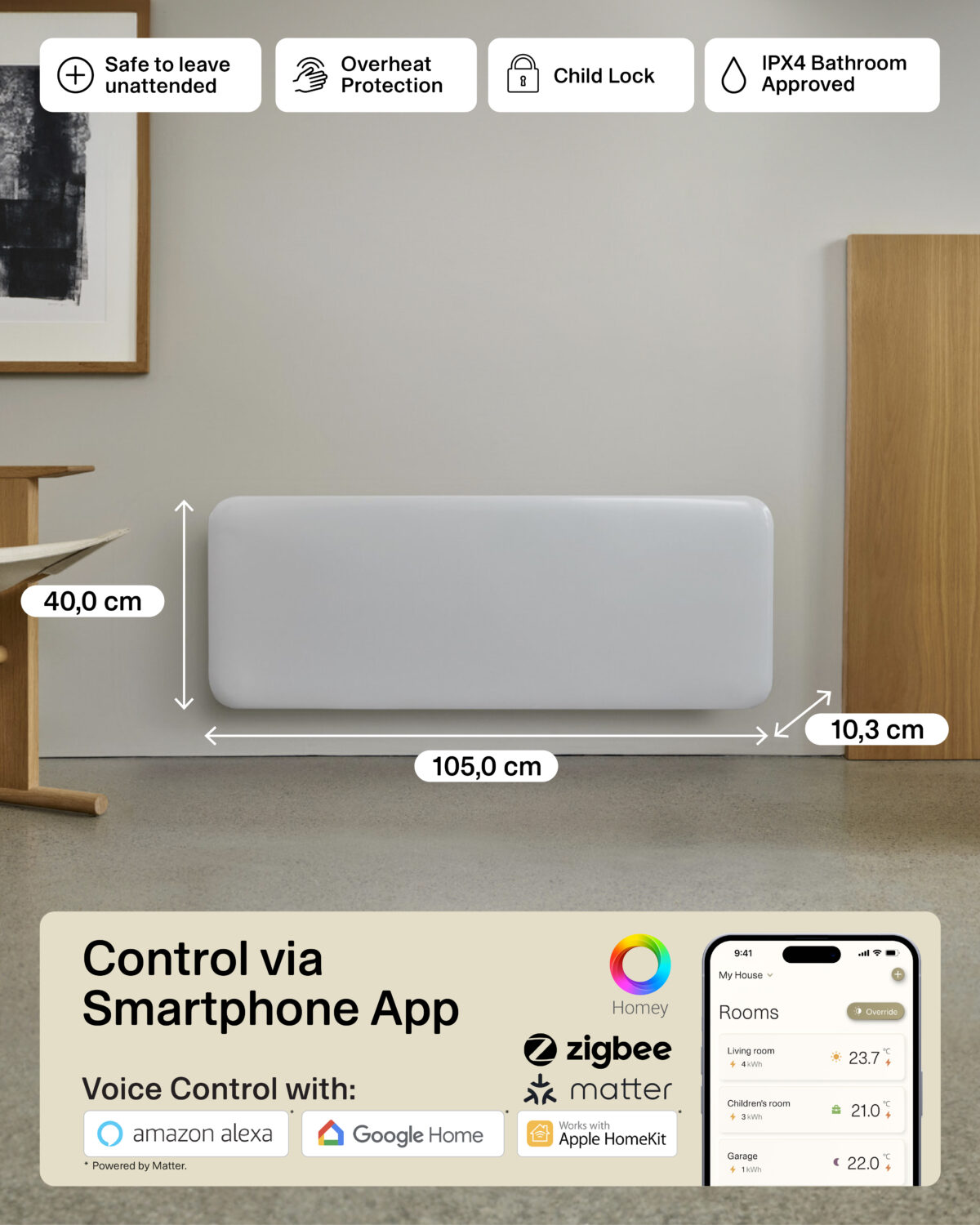 Mill Invisible Smart WiFi Heater | PA2000WIFI4 | Panel Heater | 2000 W | Suitable for rooms up to 24-28 m² | White | IPX4 - Image 9