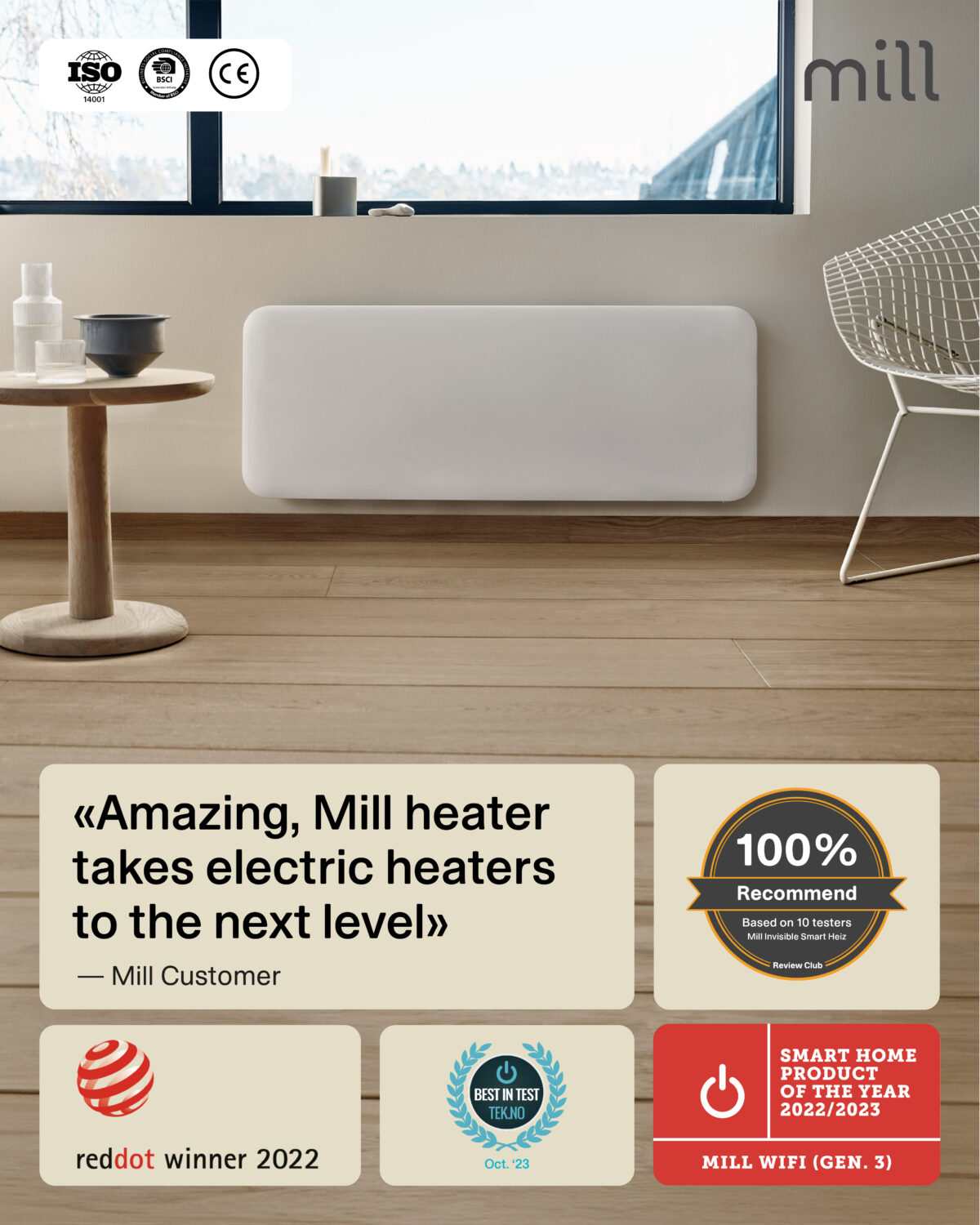 Mill Invisible Smart WiFi Heater | PA2000WIFI4 | Panel Heater | 2000 W | Suitable for rooms up to 24-28 m² | White | IPX4 - Image 10