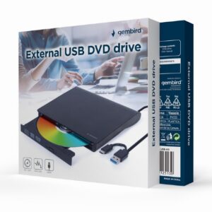 Gembird External USB DVD Drive | DVD-USB-031 | Interface USB Type-C (m), USB 3.1 Gen. 1 | DVD±R/RW / CD±R/RW | CD read speed 24 x | CD write speed 24 x | Black