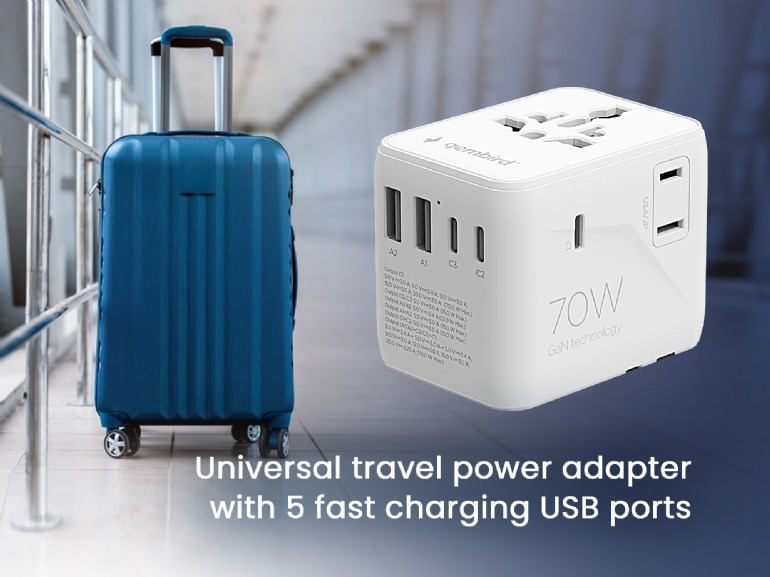 Gembird Universal travel power adapter, 70 W | TPA-2A3C70-01-W - Image 3