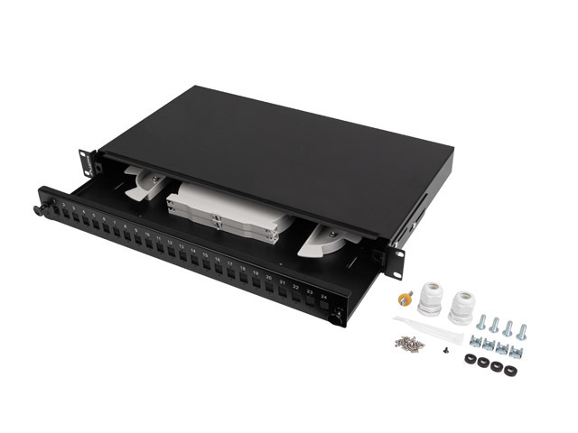 Lanberg Rackmount 19" 1U Fiber Patch panel 24xSC Simplex/24XLC Duplex Black with Accessories | FOP1-24SS-LDB