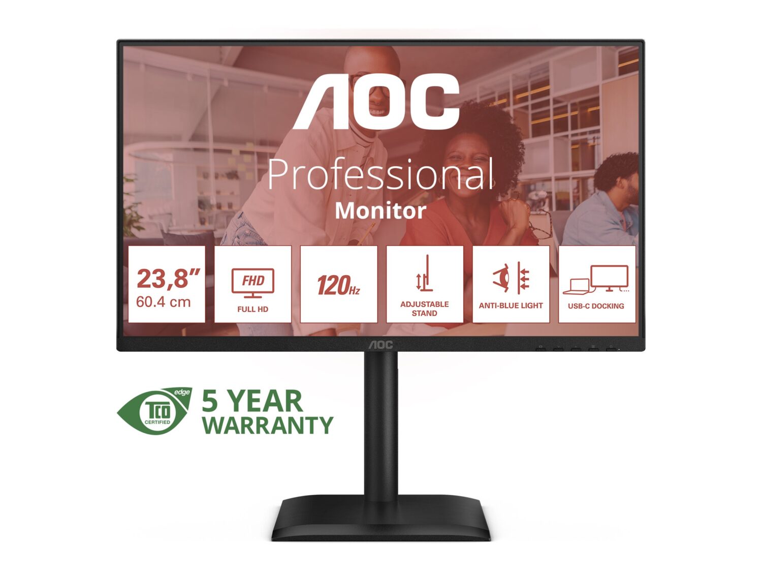 AOC 24E4CV | 23.8 " | IPS | FHD | 16:9 | 120 Hz | 4 ms | 1920 x 1080 pixels | 300 cd/m² | Black - Image 3