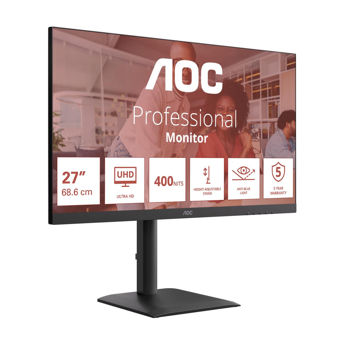 AOC U27E4CV | 27 " | IPS | UHD | 16:9 | 60 Hz | 4 ms | 3840 x 2160 pixels | 400 cd/m² | HDMI ports quantity 2 | Black - Image 29