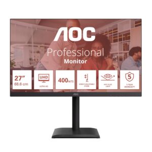 AOC U27E4CV | 27 " | IPS | UHD | 16:9 | 60 Hz | 4 ms | 3840 x 2160 pixels | 400 cd/m² | HDMI ports quantity 2 | Black