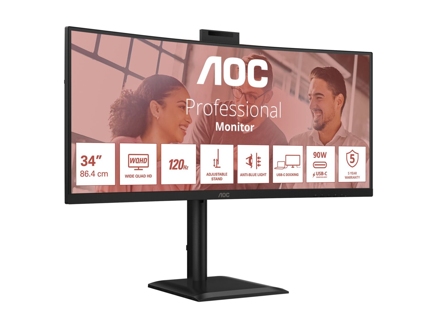 AOC CU34E4CW | 34 " | VA | UWQHD | 120 Hz | 4 ms | 3440 x 1440 pixels | 350 cd/m² | HDMI ports quantity 2 | Black - Image 21