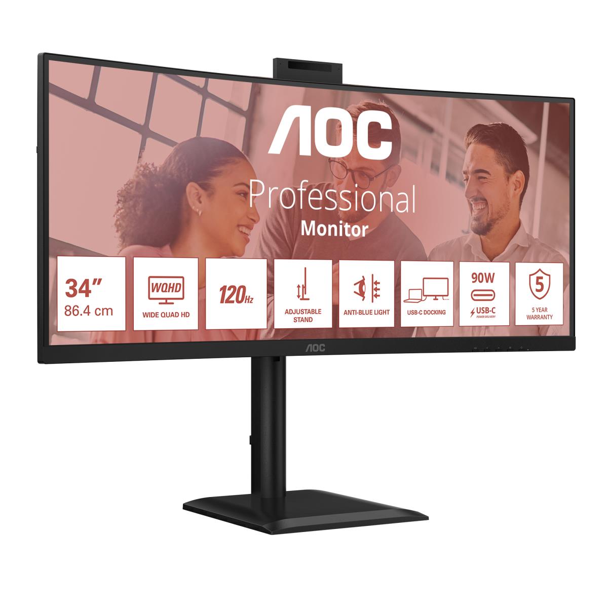 AOC CU34E4CW | 34 " | VA | UWQHD | 120 Hz | 4 ms | 3440 x 1440 pixels | 350 cd/m² | HDMI ports quantity 2 | Black - Image 12