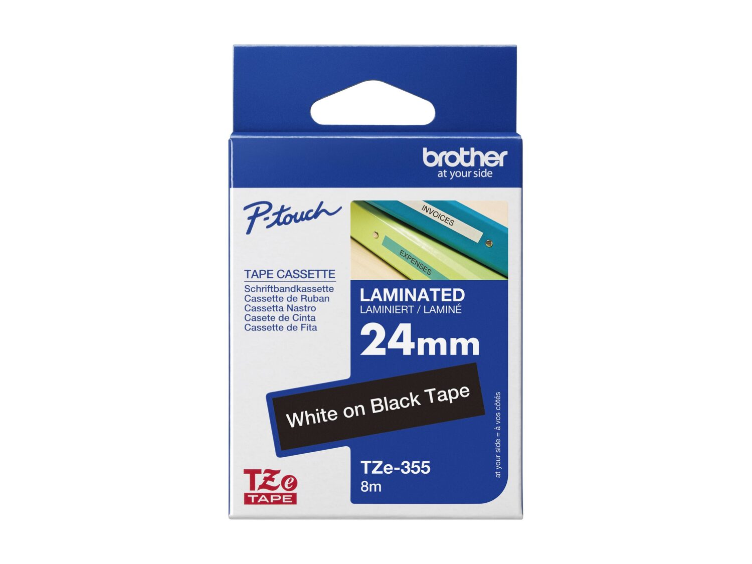 Brother | TZe-355 Laminated Tape | White on Black | TZe | 8 m | 2.4 cm - Image 9