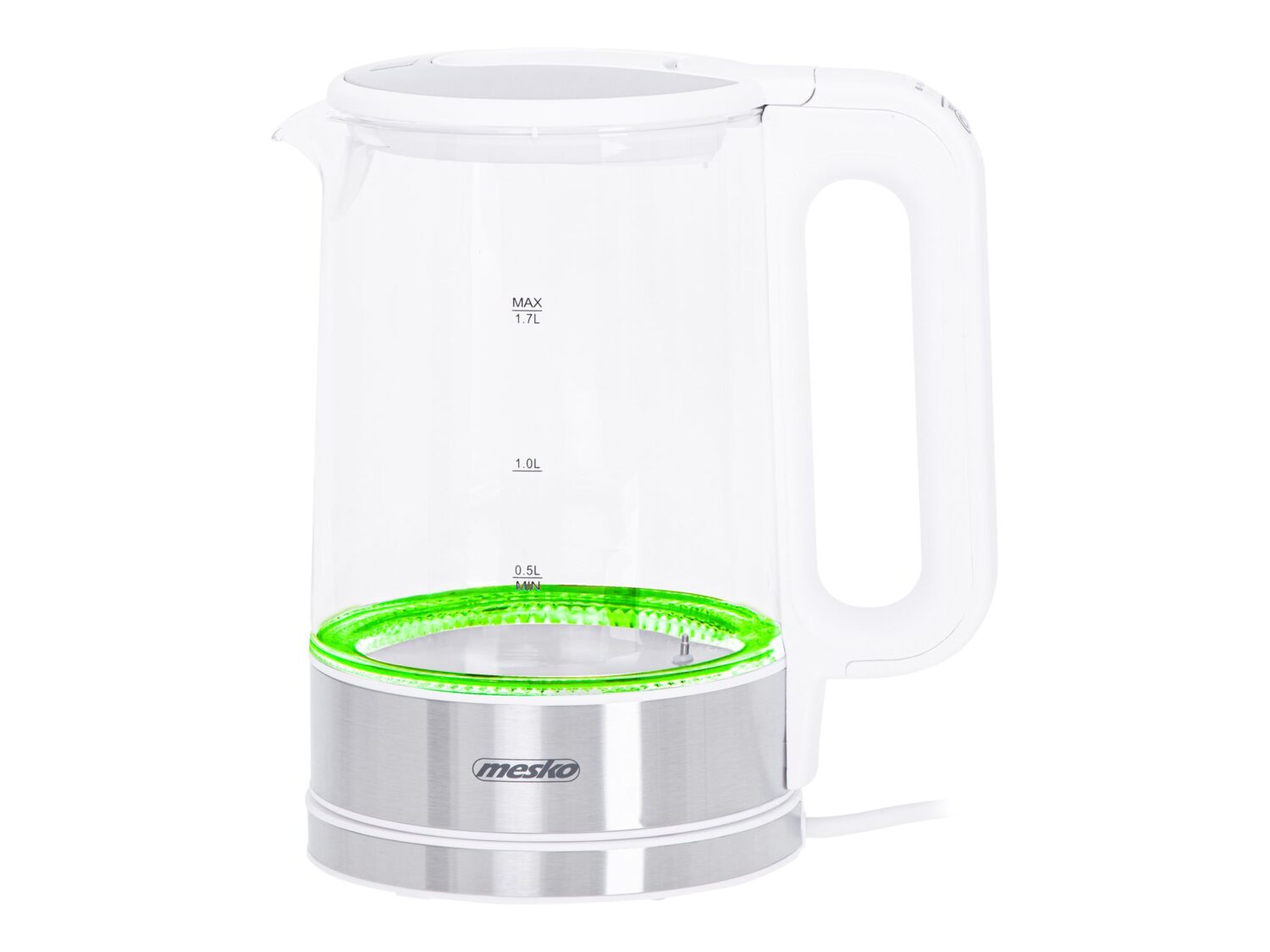 Mesko | Kettle | MS 1301w | Electric | 1850 W | 1.7 L | Glass/Stainless steel | 360° rotational base | White - Image 8