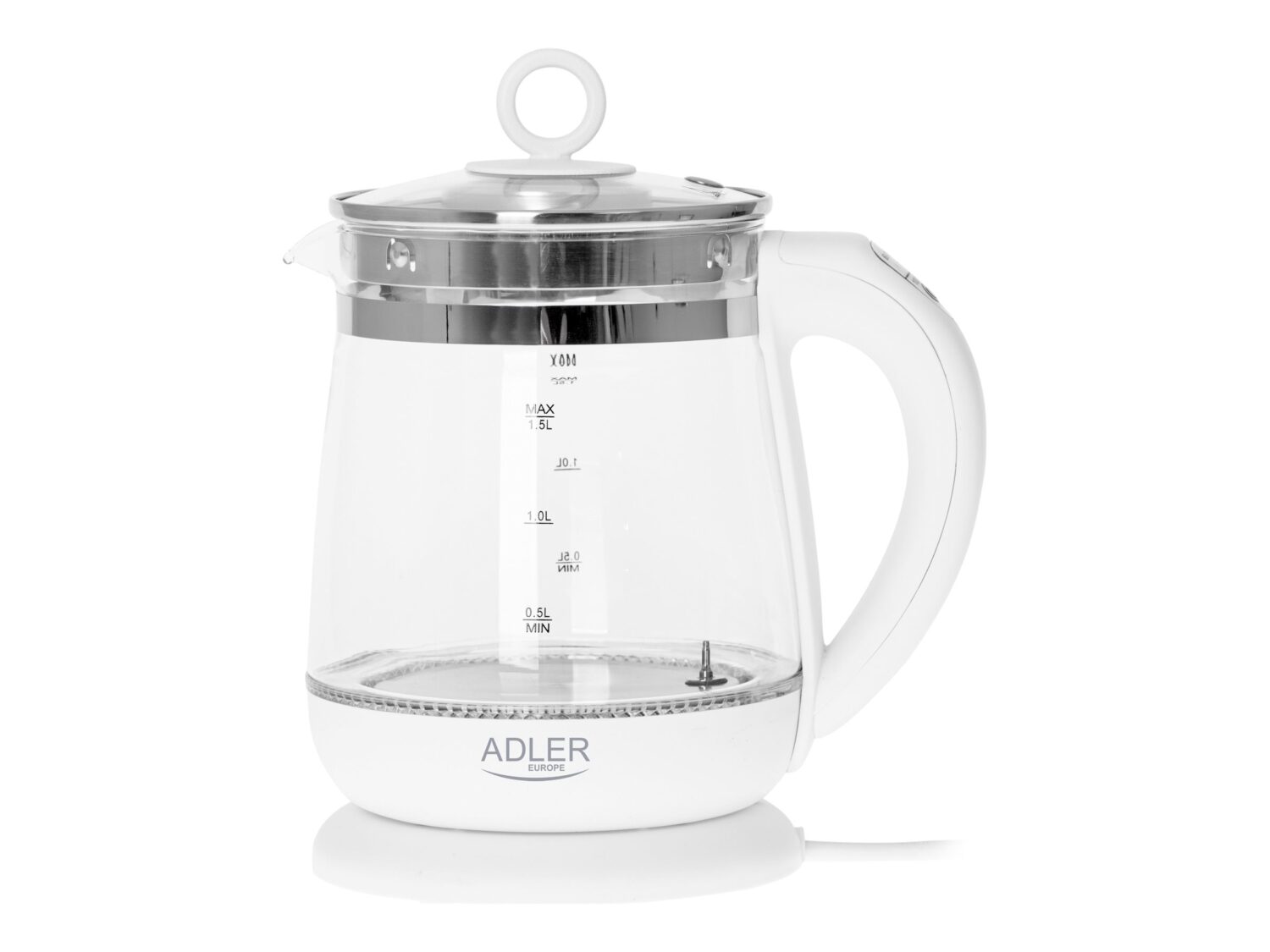 Adler | Kettle | AD 1299 | Electric | 2200 W | 1.5 L | Glass/Stainless steel | 360° rotational base | White - Image 7