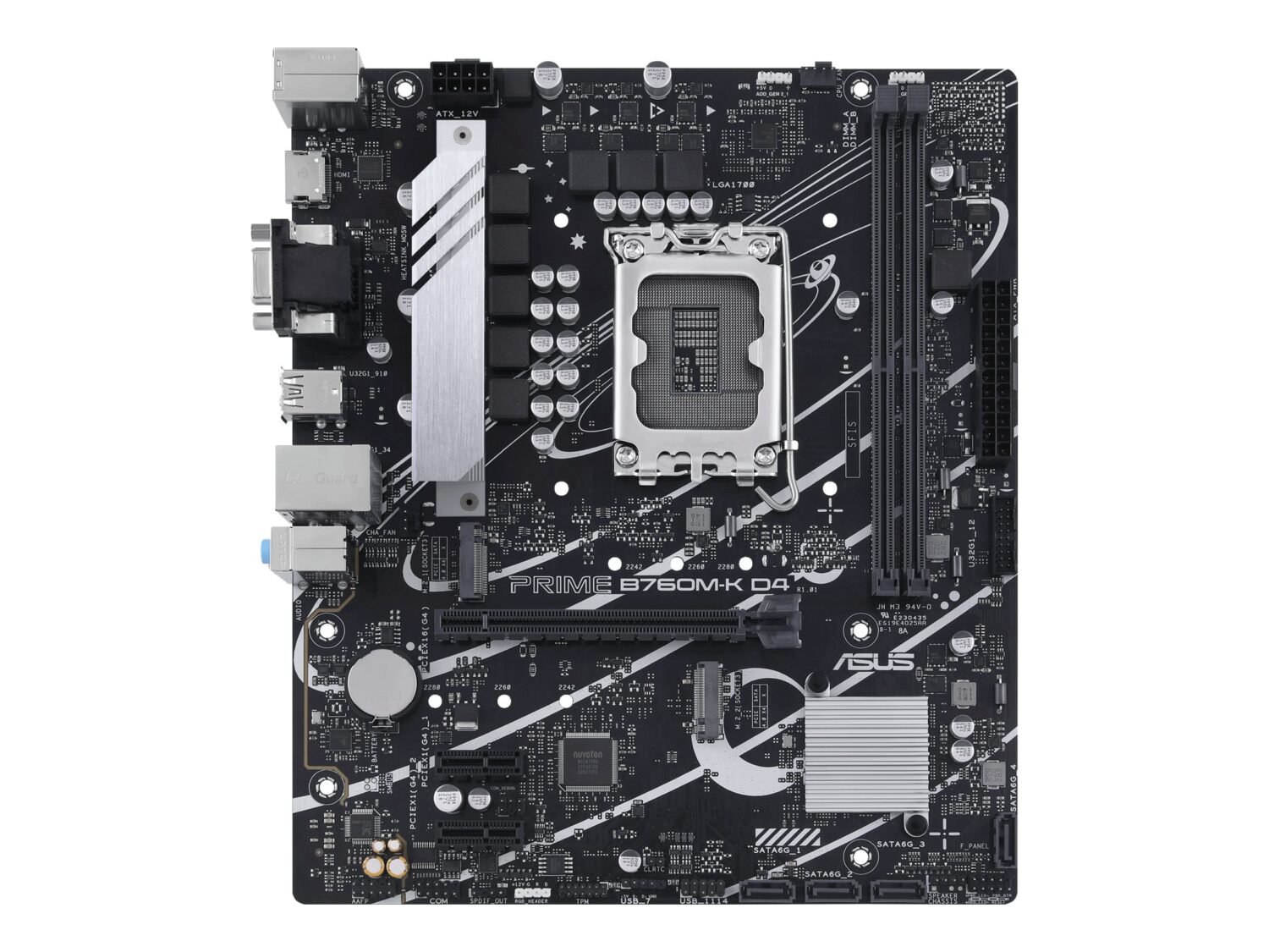 Asus | PRIME B760M-K D4 | Processor family Intel | Processor socket LGA1700 | DDR4 DIMM | Memory slots 2 | Supported hard disk drive interfaces SATA, M.2 | Number of SATA connectors 4 | Chipset Intel B760 | mATX