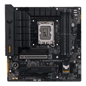 Asus | TUF GAMING B760M-PLUS D4 | Processor family Intel | Processor socket  LGA1700 | DDR4 DIMM | Memory slots 4 | Supported hard disk drive interfaces 	SATA, M.2 | Number of SATA connectors 4 | Chipset  Intel B760 | mATX