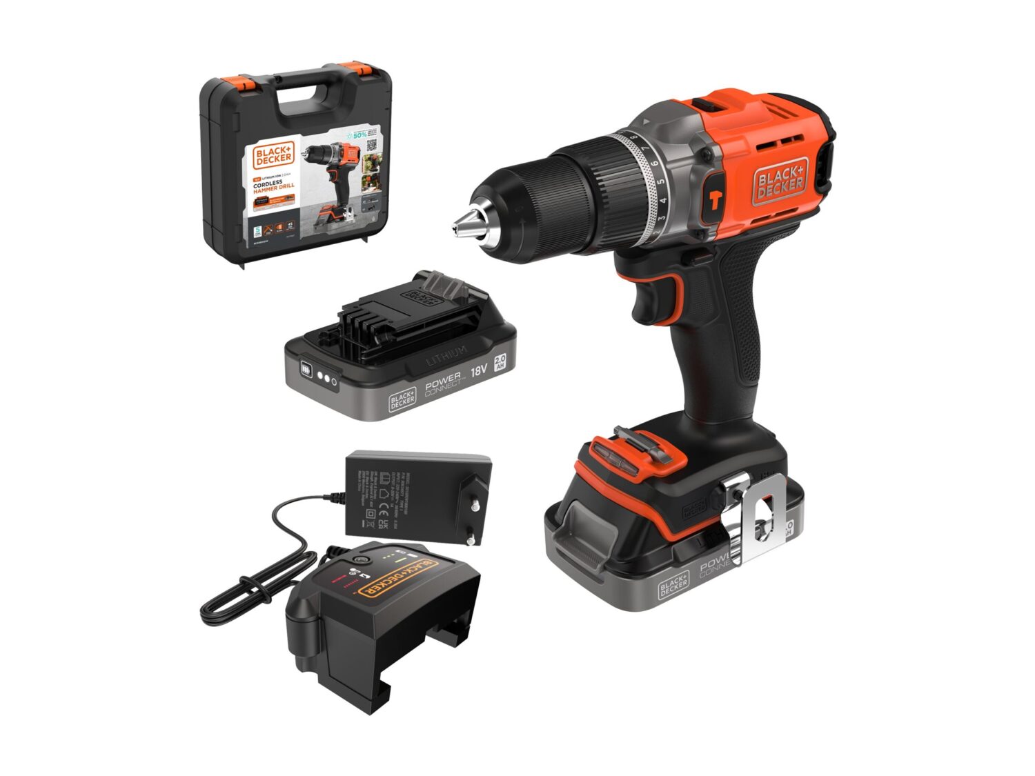 BLACK & DECKER 18V Drill Driver with 2x2.0 Ah Batteries | BCD383D2XK-QW - Image 5