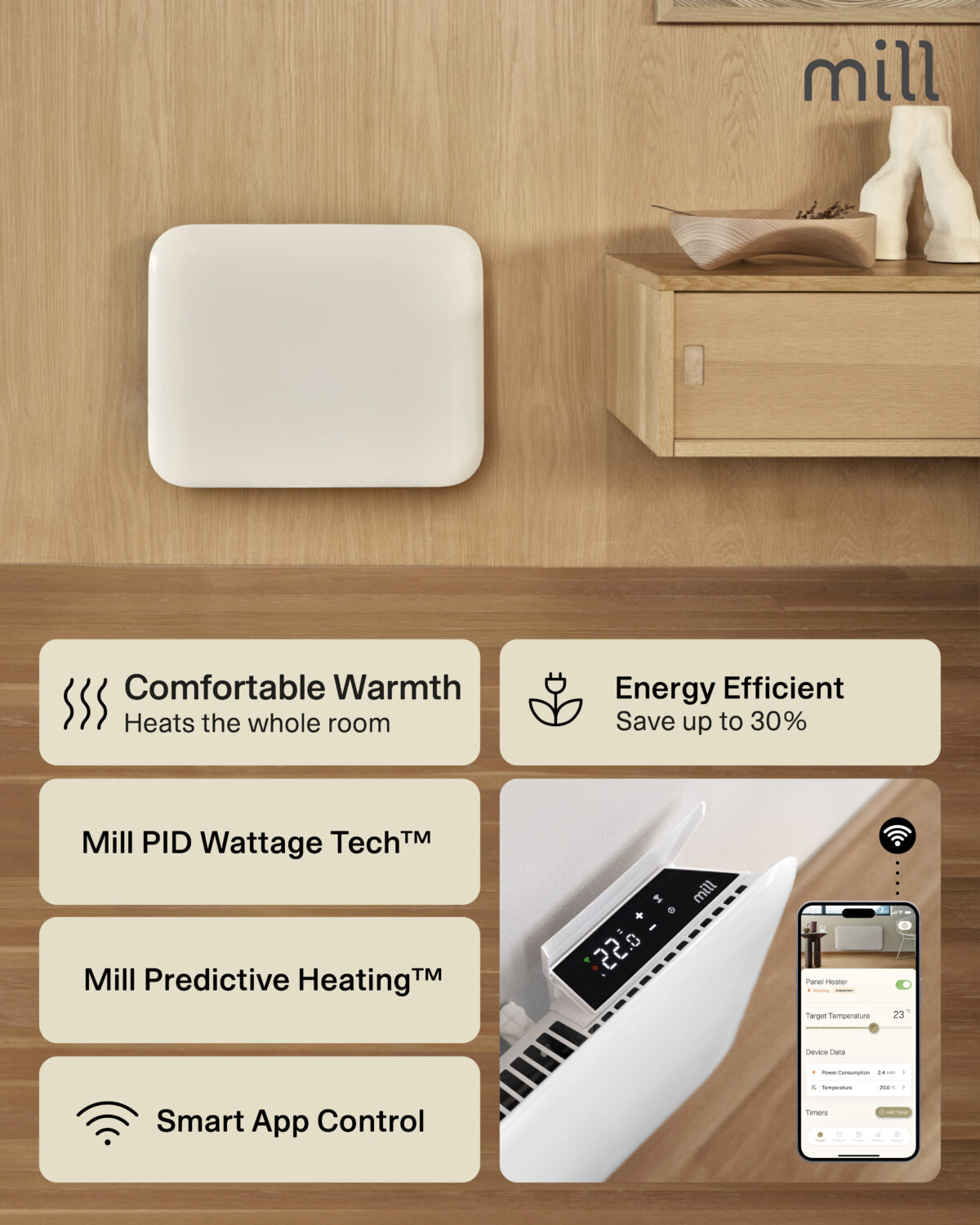 Mill Invisible Smart WiFi Heater | PA400WIFI4 | Panel Heater | 400 W | Suitable for rooms up to 4-6 m² | White | IPX4 - Image 7