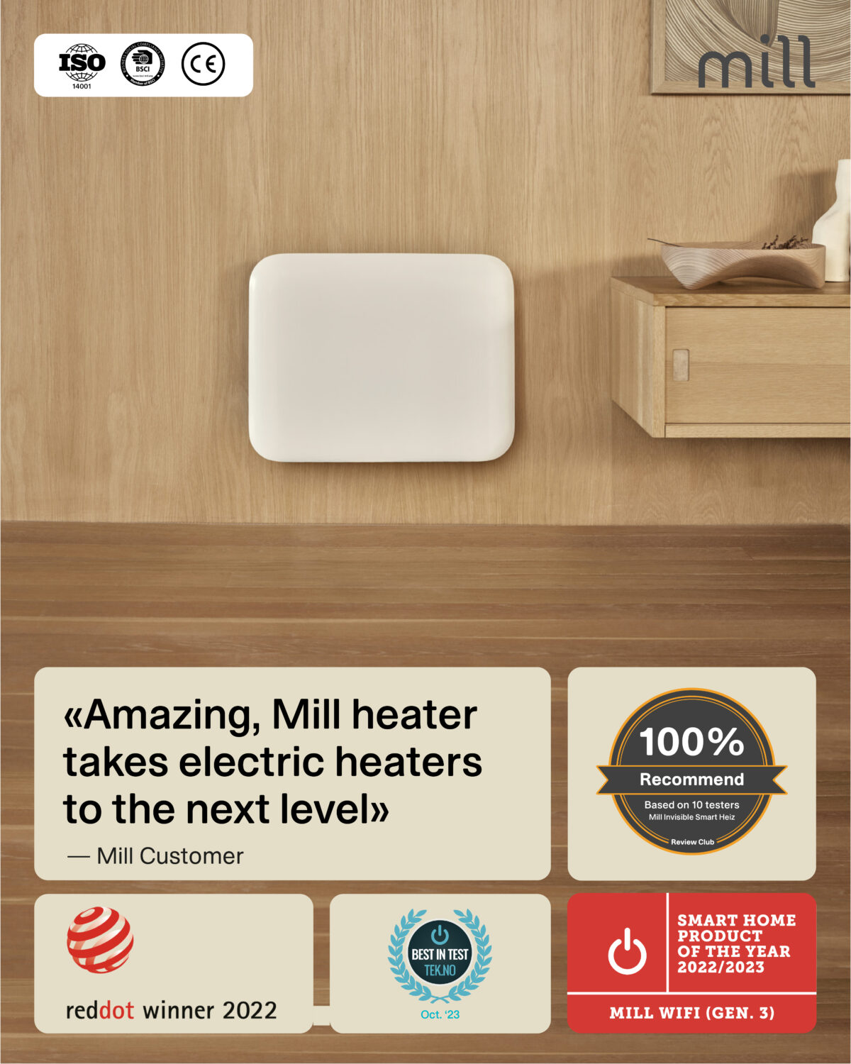 Mill Invisible Smart WiFi Heater | PA400WIFI4 | Panel Heater | 400 W | Suitable for rooms up to 4-6 m² | White | IPX4 - Image 9