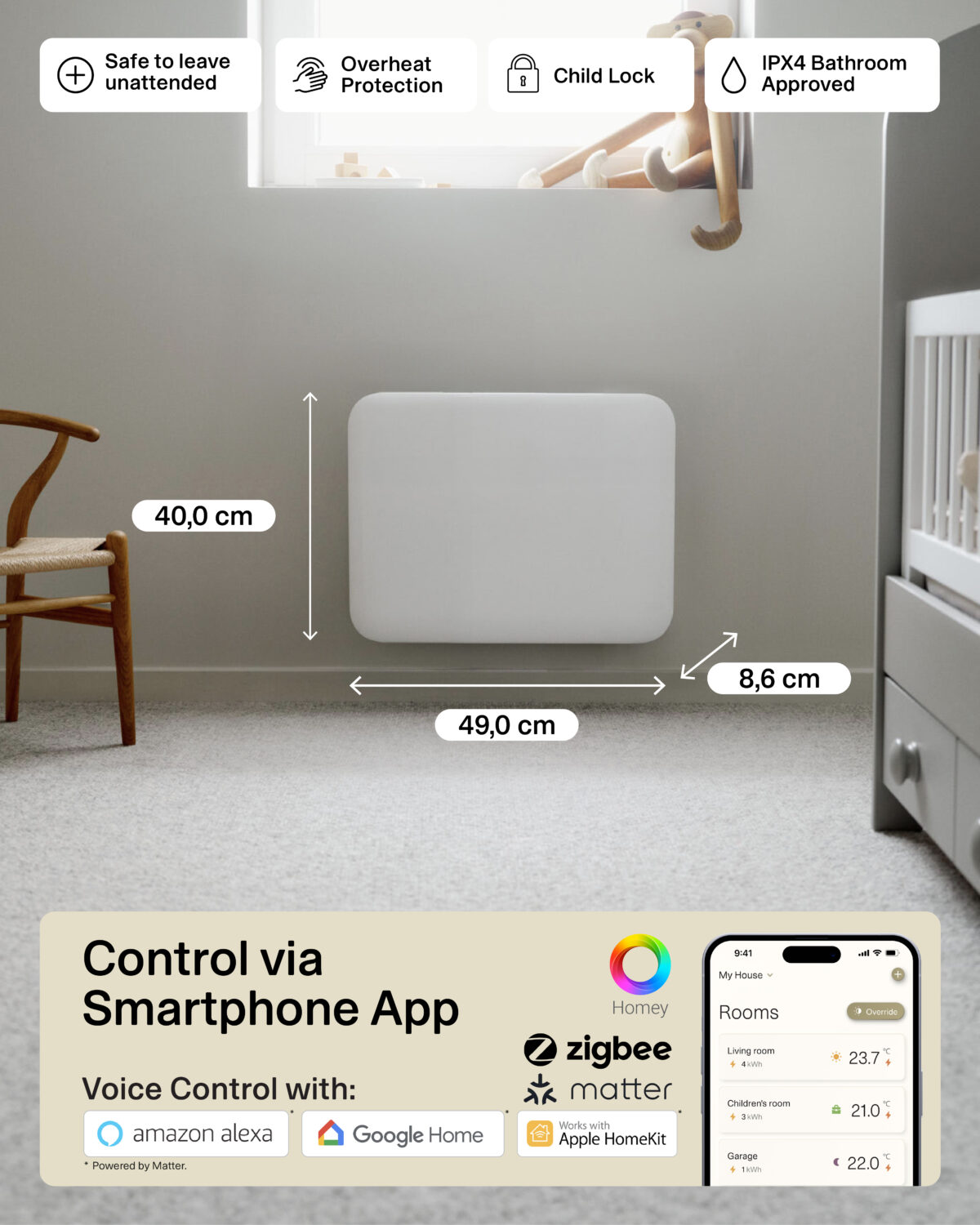 Mill Invisible Smart WiFi Heater | PA400WIFI4 | Panel Heater | 400 W | Suitable for rooms up to 4-6 m² | White | IPX4 - Image 8