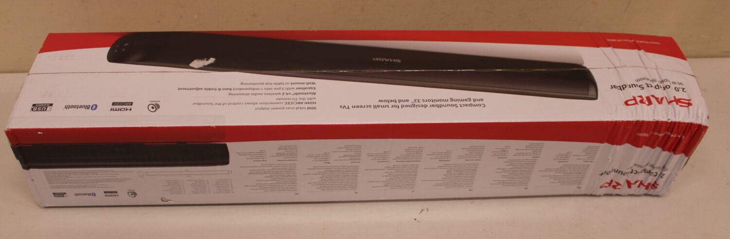 SALE OUT. Sharp HT-SB107 2.0 Compact Soundbar for TV up to 32", HDMI ARC/CEC, Aux-in, Optical, Bluetooth, 65cm, Gloss Black | Yes | Sharp Soundbar Speaker | HT-SB107 | Gloss Black | No | USB port | DAMAGED PACKAGING | AUX in | Bluetooth | Wireless connection
