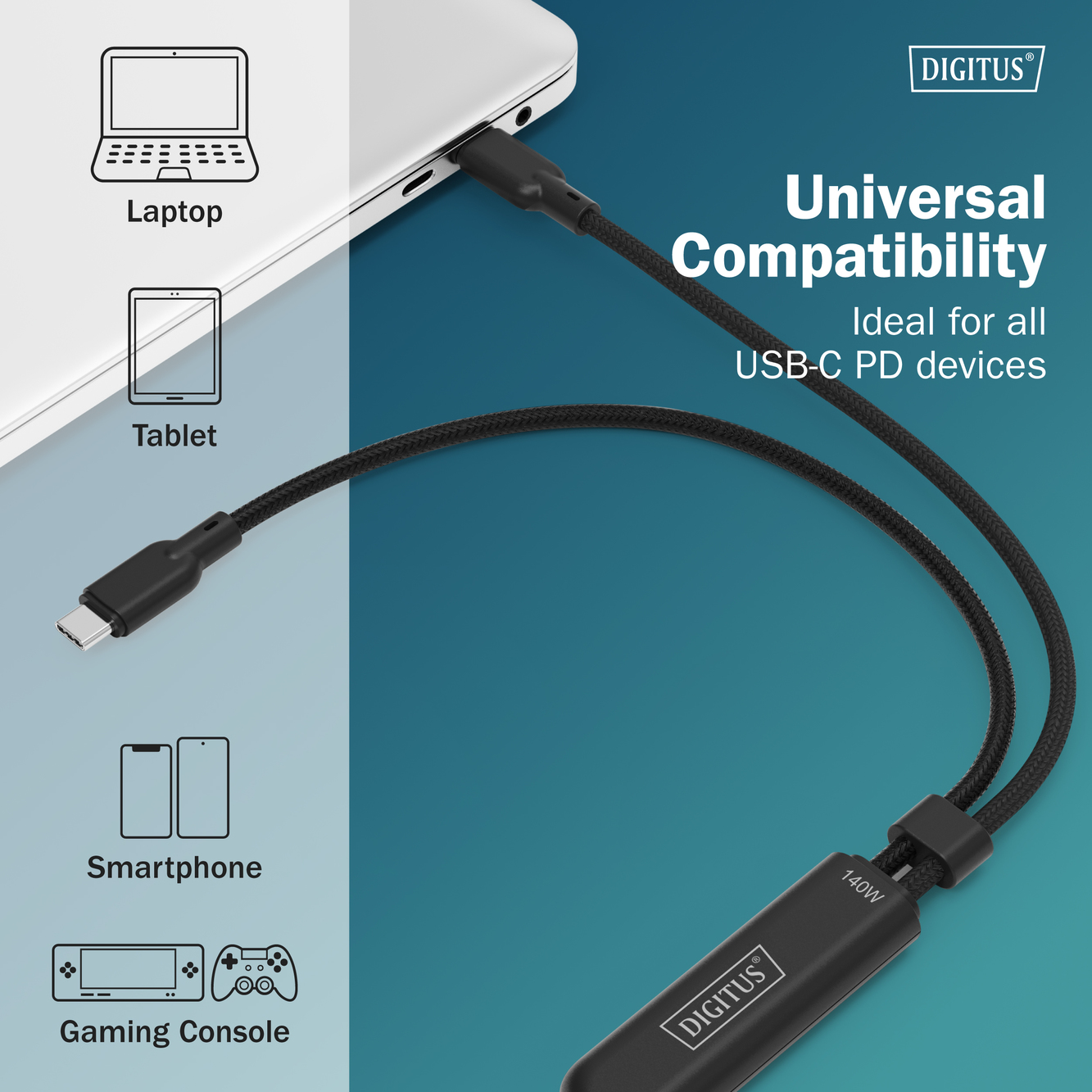 Digitus USB-C 2in1 charging cable, 140W | AK-300170-018-S - Image 7
